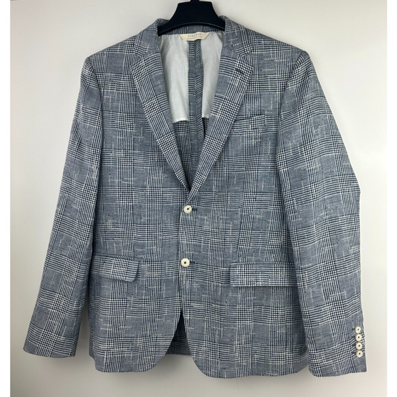 Zara Other - Zara Man Blazer Jacket Plaid Houndstooth Navy Blue & White US Men's Size 42